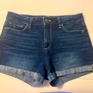 Paige distressed dark denim shorts